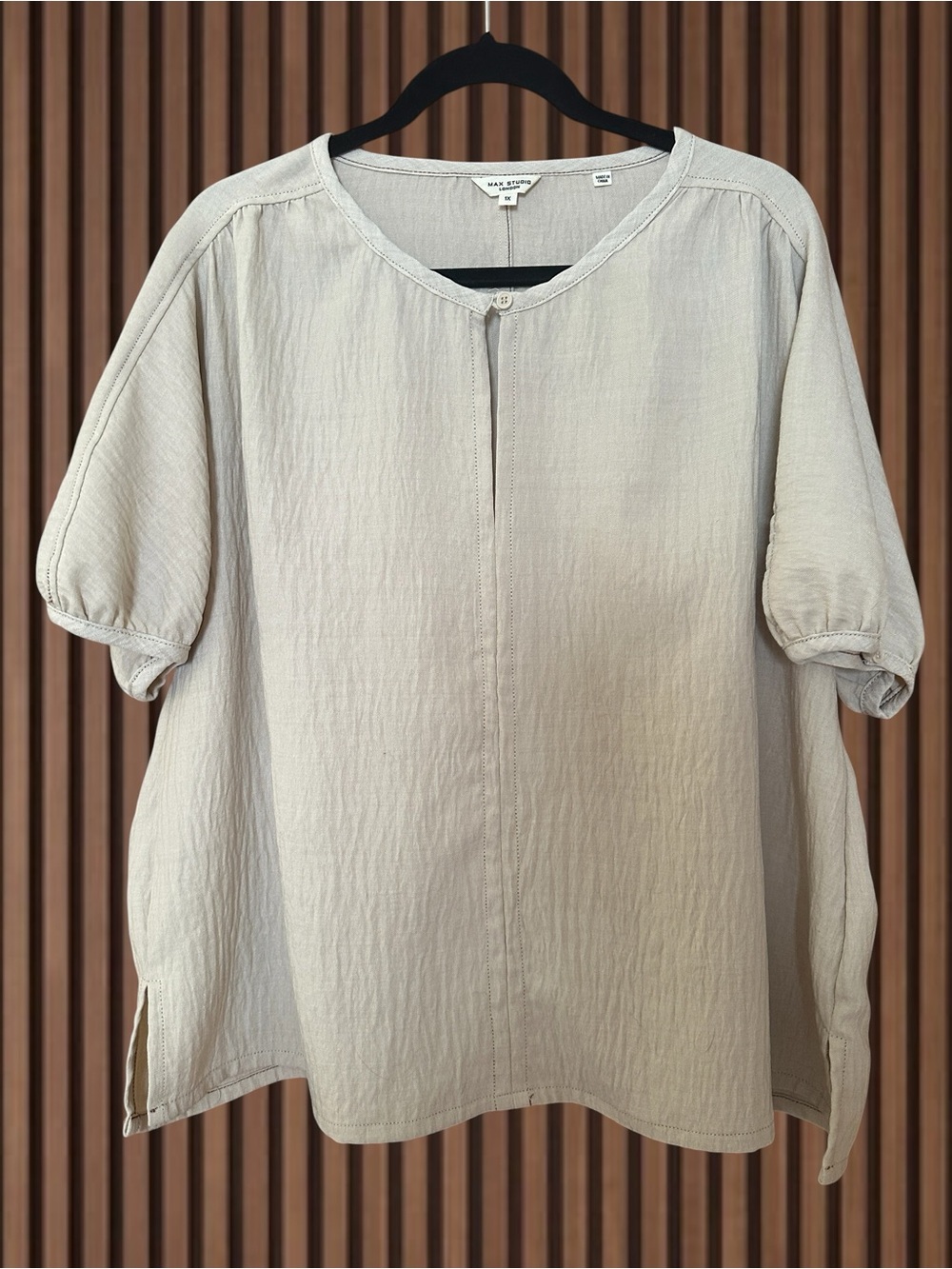 Max Studio Relaxed Oatmeal Short Sleeve Top